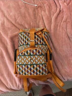 Boho Multi-Color Woven Leather Accent Backpack